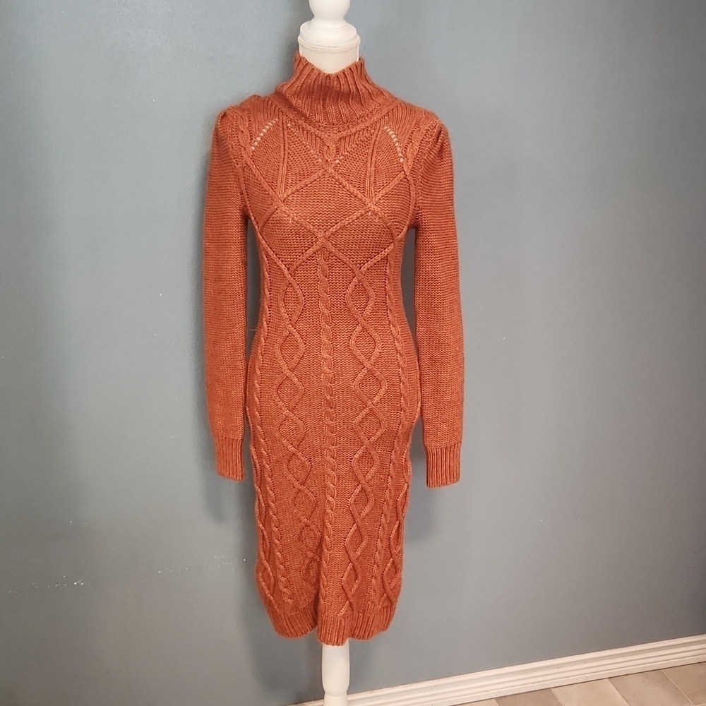 Vintage Victoria's Secret Moda International wool cableknit midi mock ne…